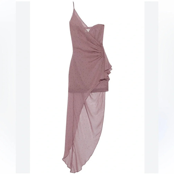 MICHELLE MASON Bustier Draped Gown Silk Mauve Polka Dot 4 - Picture 2 of 8